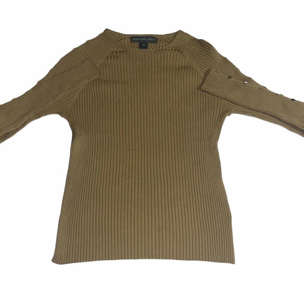 Josephine Chaus Women's Medium ribbed Knit Sweater 72% Silk Blend Button Details